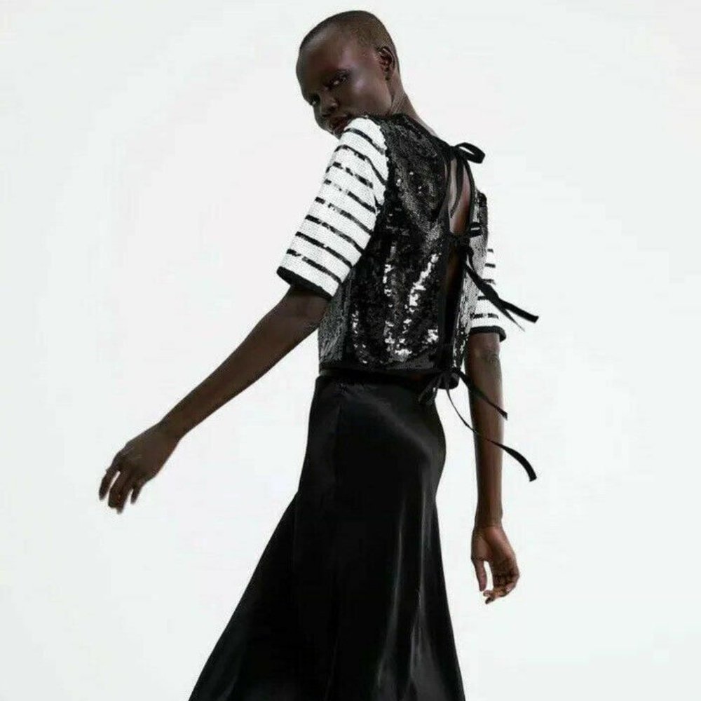 NWT ZARA Limited Edition Black/White Sequin Top